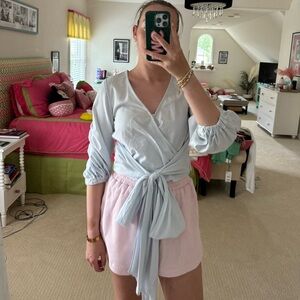 mcguire wrap blue and white stripe top